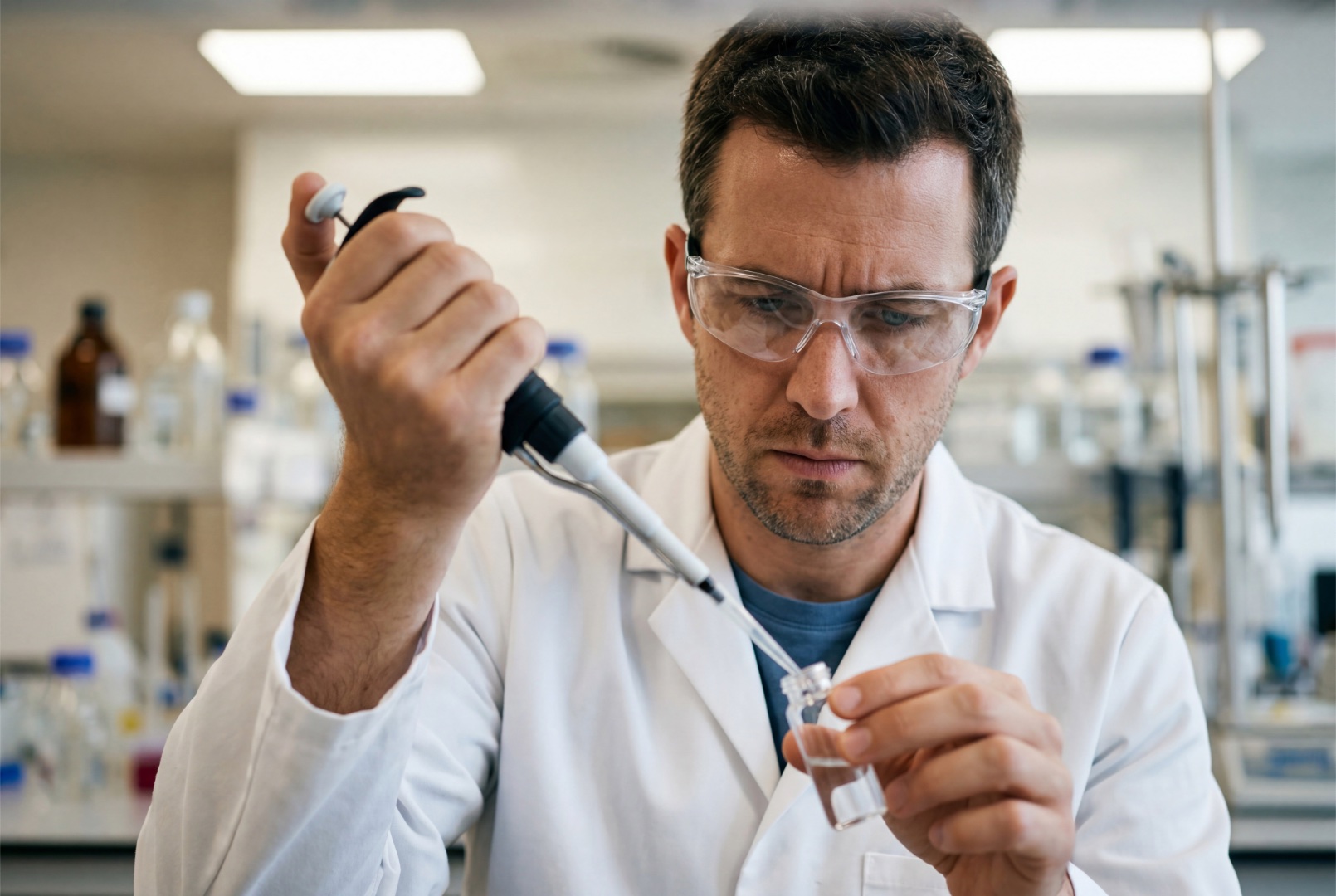 Laboratory scientist preparing a clear water sample